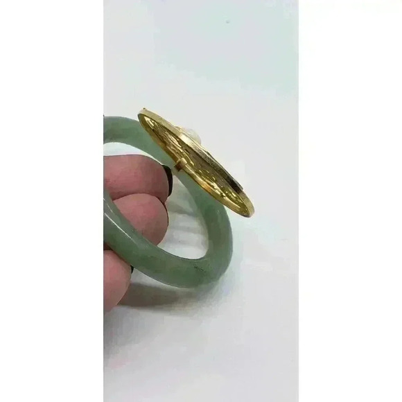 Vintage Jade Aventurine Eternity Circle Pendant Gold Filled Opal Rhinestone - Picture 6 of 9